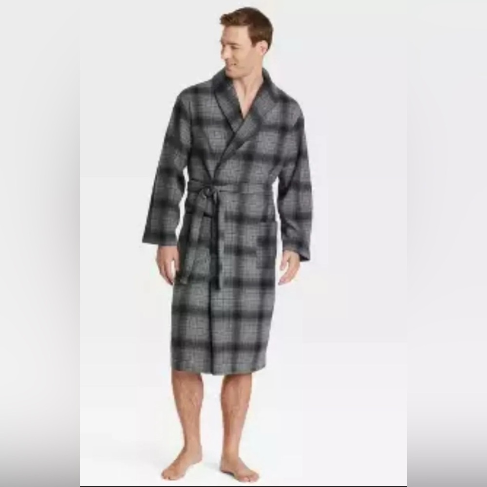 Men’s Goodfellow Gray Plaid Mid-weight Sleepwear Robe - S/M